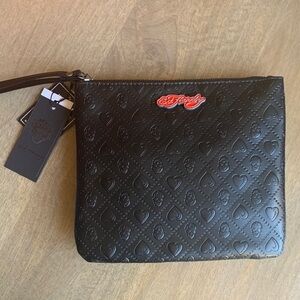 Ed Hardy Black Embossed Wristlet/Toiletry Bag or pouch